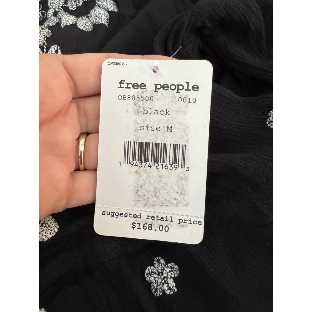 Free People Fable Embroidered Midi Dress Black White Floral Boho Size M NEW - Picture 10 of 12